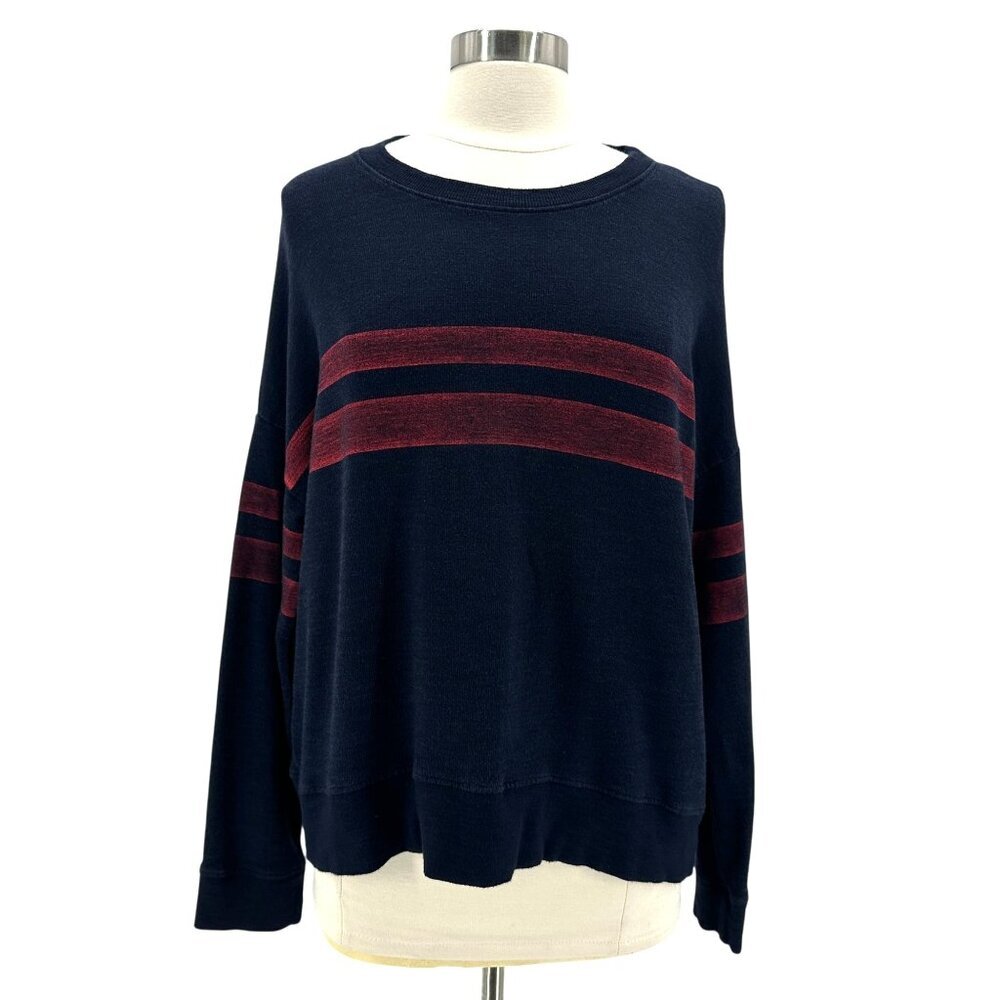 Sundry Womens Large / 3 Sweatshirt Lea Oversized Navy Blue Red Distressed Stripe